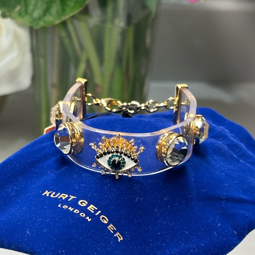Kurt Geiger Gold and Clear Evil Eye Bracelet - Picture 2 of 5